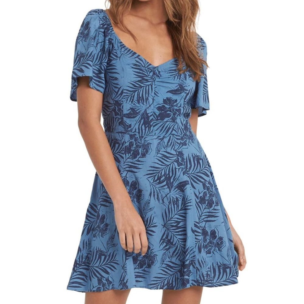 NWOT! ROXY Blue Heaven Lirely Floral Shoulder Shimmy A-Line Dress